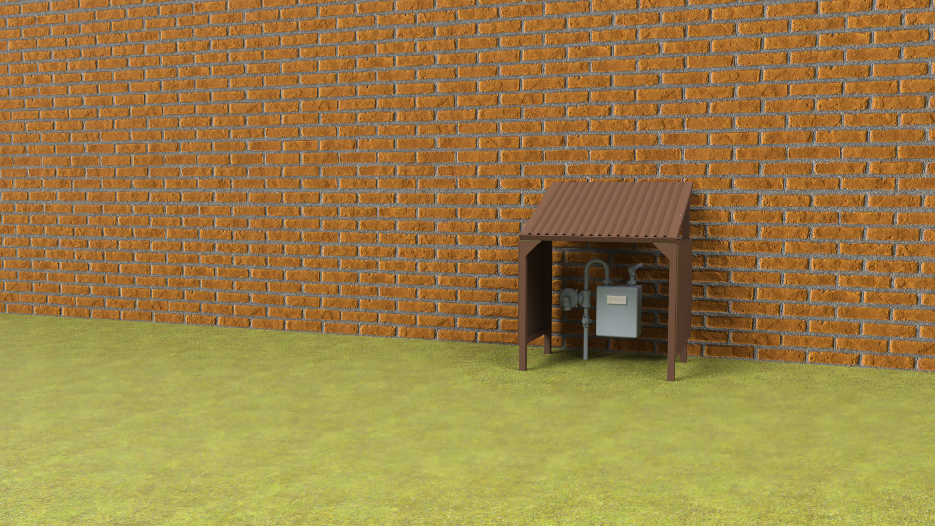 meter shelter adjacent to building wall