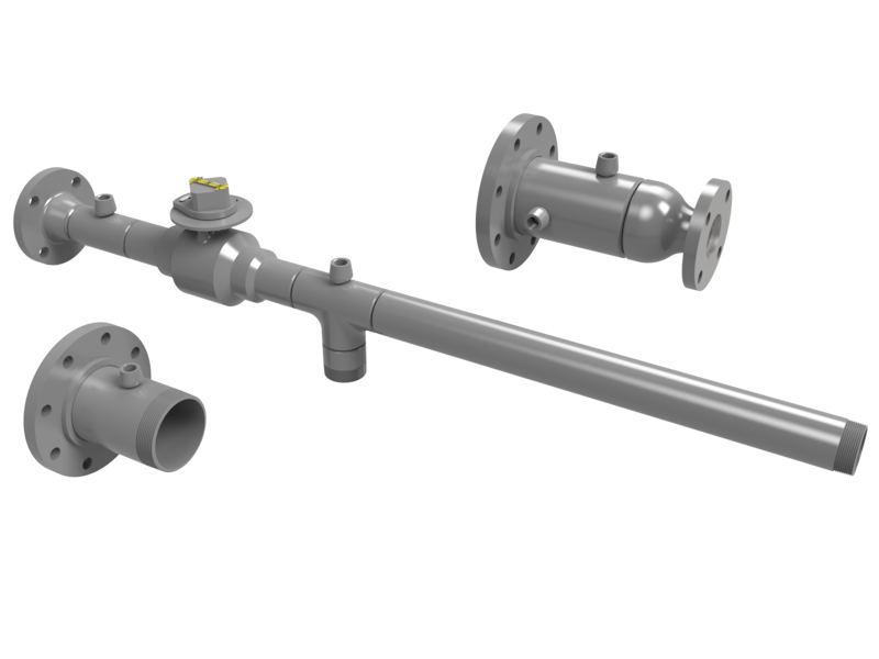 image of several natural gas spool pieces - one incorporating a weld neck flange, valve, tee, and thredolets, one with slip-on flanges, a concentric reducer and thredolets, and one flanged nippled with a slip on flange and thredolet